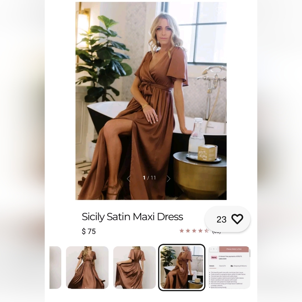 Baltic Born Sicily Satin Double Slit Maxi Dress in Rosy Brown NWOT - Picture 5 of 13